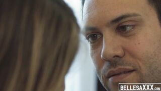 Young Kristen Scott is kissing her man as he impales her