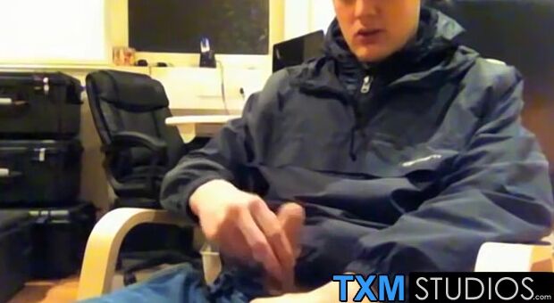 Tyler squirting a load in front of the camera in the office