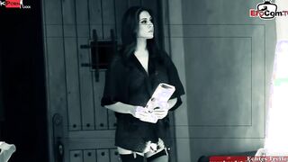 Dark Hair slut with big natural breasts into black nylon pantyhose