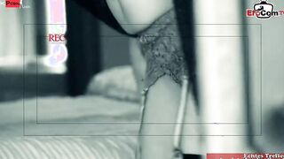 Dark Hair slut with big natural breasts into black nylon pantyhose