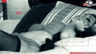 Dark Hair slut with big natural breasts into black nylon pantyhose