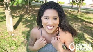sexy teenie showing off into OUTDOORS with a plug inside
