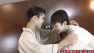 Sexy Asian guy blows cock before anal fucking his lover