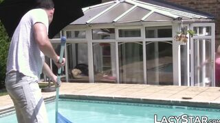 Kinky Lacey Starr seduces poolboy with mature curves
