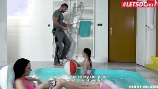CRAZY INLAWS - Stepmom And Step-Daughter Take Turns Fucking Repairman - LETSDOEIT