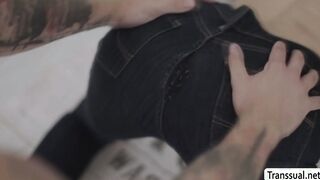 Busty TS Ariel Demure analed by perv boss