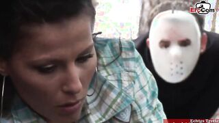Anal sex into a car with a thin black haired bimbos