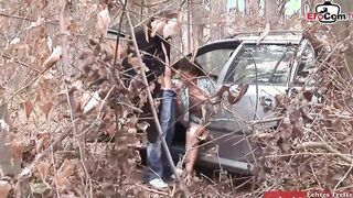 Anal sex into a car with a thin black haired bimbos