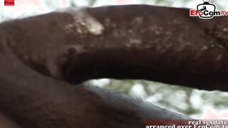 Outdoors interracial anal sex with a dark haired young hoe