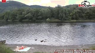Slender blonde Teenage Women boned public into a red Bikini