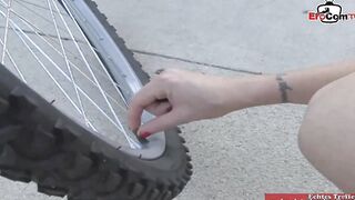 Blonde 18 picked up by an inked dyke twat with mouth for