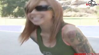 Blonde 18 picked up by an inked dyke twat with mouth for