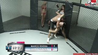 Slim tattooed blonde with small titted fucks in a boxingring