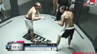 Slim tattooed blonde with small titted fucks in a boxingring