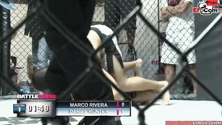 Slim tattooed blonde with small titted fucks in a boxingring