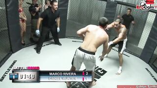 Slim tattooed blonde with small titted fucks in a boxingring