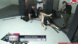 Slim tattooed blonde with small titted fucks in a boxingring