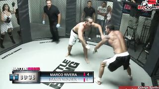 Slim tattooed blonde with small titted fucks in a boxingring