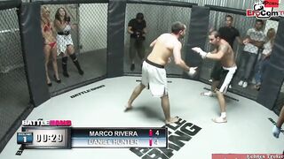Slim tattooed blonde with small titted fucks in a boxingring