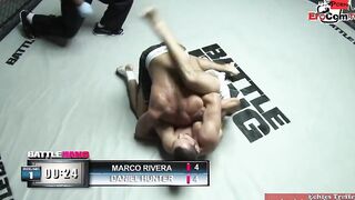 Slim tattooed blonde with small titted fucks in a boxingring