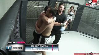 Slim tattooed blonde with small titted fucks in a boxingring