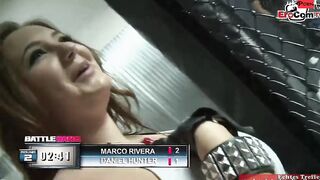 Slim tattooed blonde with small titted fucks in a boxingring