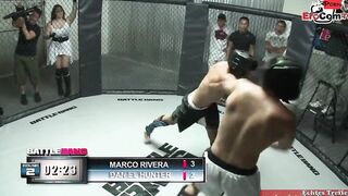 Slim tattooed blonde with small titted fucks in a boxingring