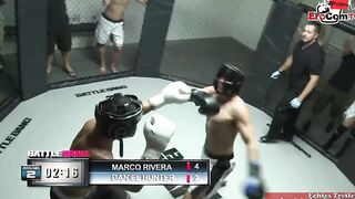 Slim tattooed blonde with small titted fucks in a boxingring