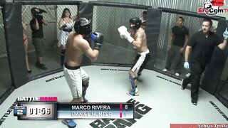 Slim tattooed blonde with small titted fucks in a boxingring