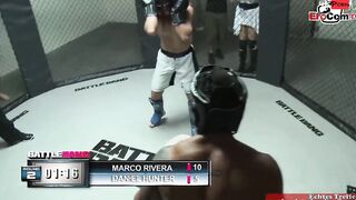 Slim tattooed blonde with small titted fucks in a boxingring
