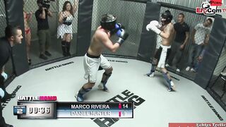 Slim tattooed blonde with small titted fucks in a boxingring