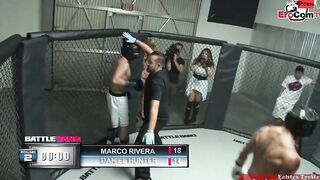 Slim tattooed blonde with small titted fucks in a boxingring