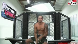 Slim tattooed blonde with small titted fucks in a boxingring
