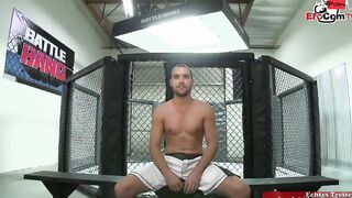Slim tattooed blonde with small titted fucks in a boxingring