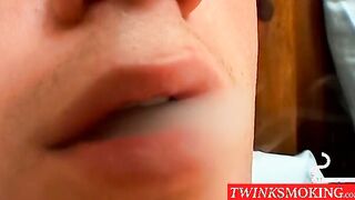 Horny gay dude Bryce is smoking and wanking at the same time