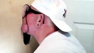 Horny dude with glasses enjoys in a glory hole scene