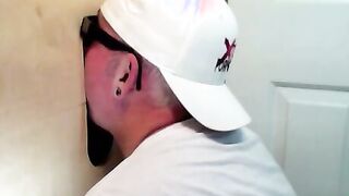 Horny dude with glasses enjoys in a glory hole scene