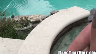 Hot and fat bear gets anal raling by the pool outdoor