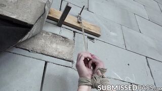 Gagged and bound sub teen gets her pussy toyed
