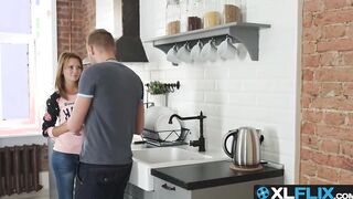 Nice brunette teen gets to ride a big dick for a reward