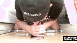 Sex starved pervert found a glory hole room to have some fun