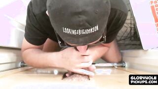 Sex starved pervert found a glory hole room to have some fun