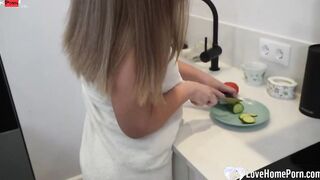 I suprised my causin in the kitchen with my tight