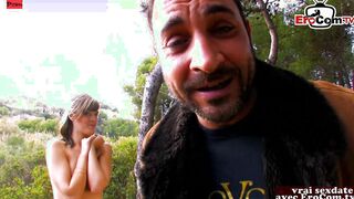 Outdoors anal sex into the woods with a thin tiny melons bimbos