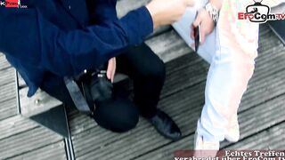Inked German ebony Haired hoe picked up outdoor