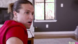Aria Valencia comes into the living room where her stepbrother, Jay Romero, is watching TV. When Jay comments on how