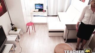 Natural tits Blonde GILF spilled and fucked by student