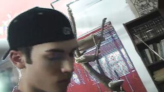Sexy ass twink gets fucked by two big dick skinny twinks