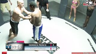 Blonde bimbo with natural tits fucks into a boxing ring