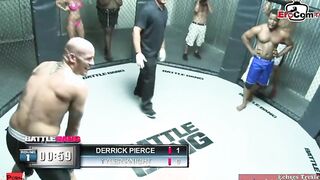 Blonde bimbo with natural tits fucks into a boxing ring